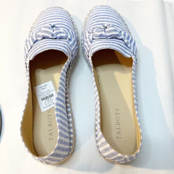 Talbots‎ Knot Linen Espadrilles Flats Blue White Chambray 11 Preppy Coastal NEW - Picture 6 of 8